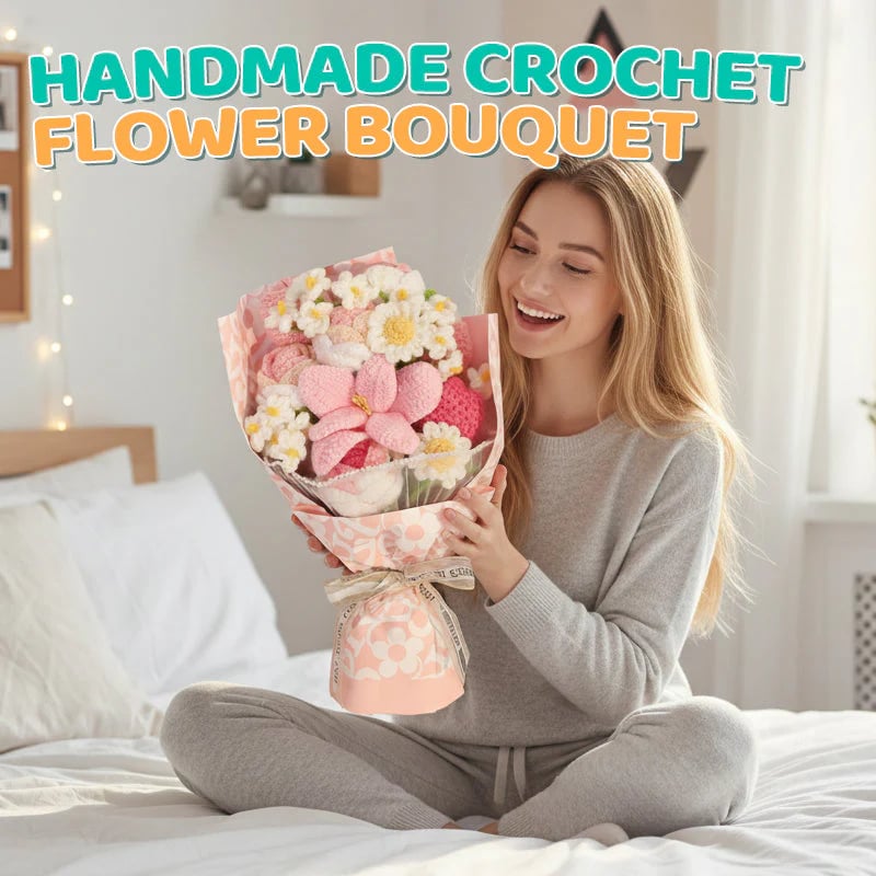 Mother’s Day Gift Pink Crochet Lily Rose Tulip Bouquet