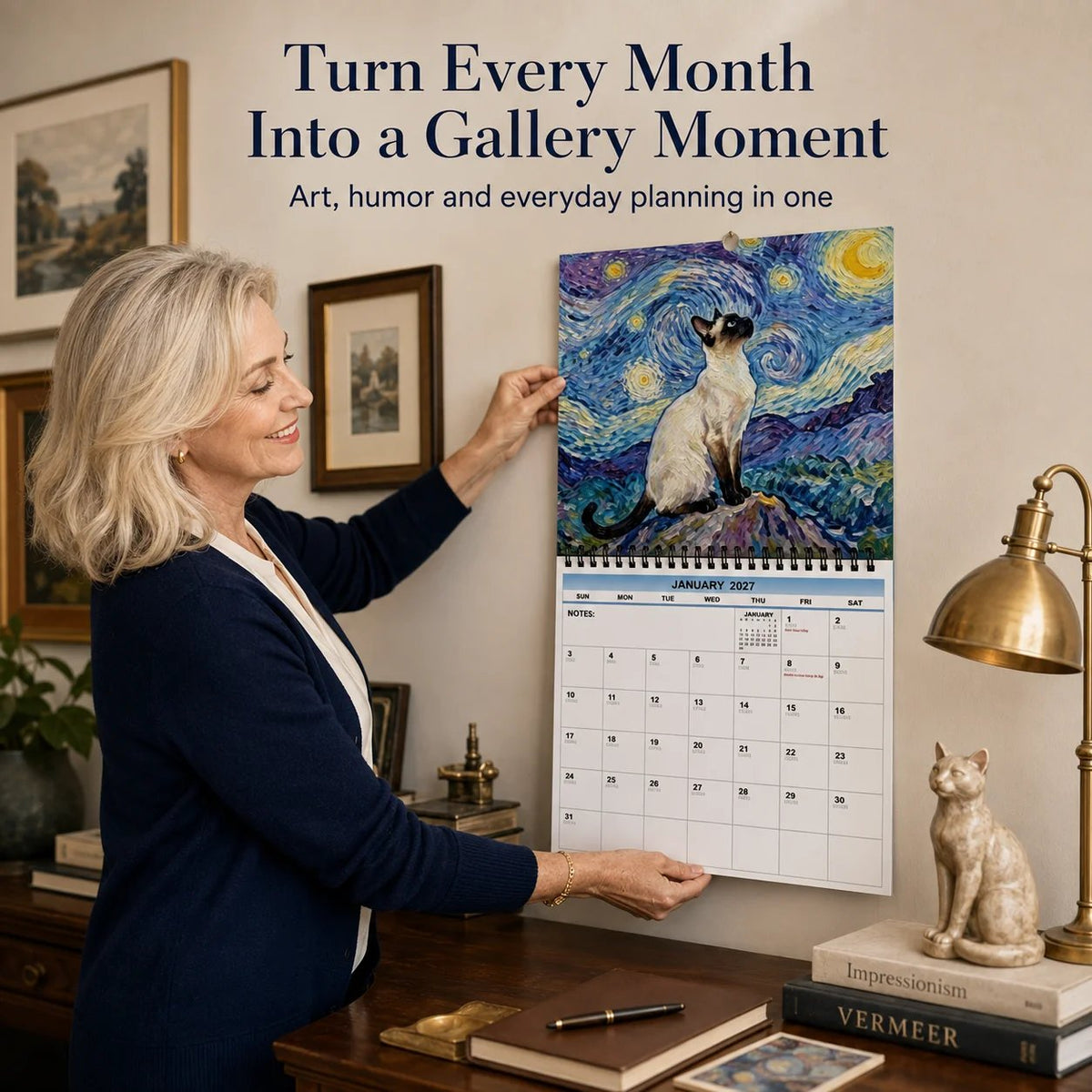 2027 Cat Art Calendar — 12 Masterpieces Reimagined With A Curious Feline Twist