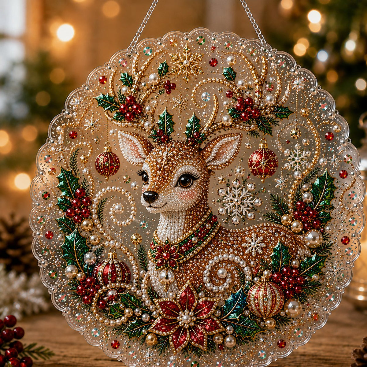 Premium Christmas Pearl Diamond Art Ornament Kit | DIY Holiday Hanging Decor