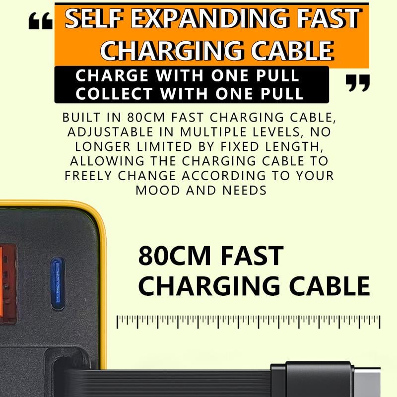3 in 1 GaN Charger,Scalable 80W MAX fast charger module with Type-C cable and 2 USB ports
