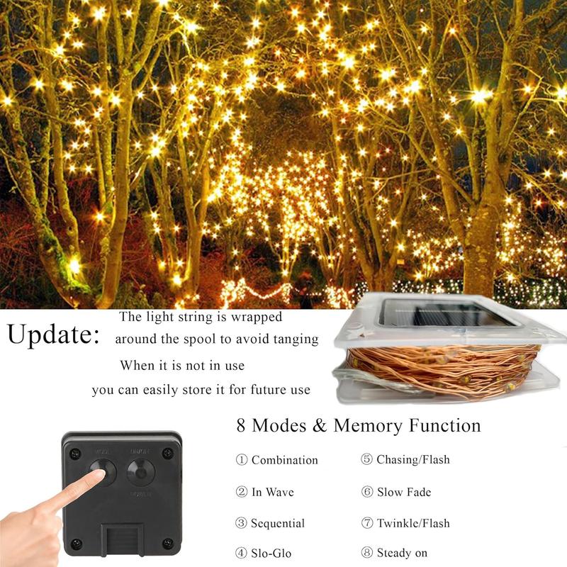 Solar Powered Flexible LED String Lights — 8 Modes, Auto On/Off, IP65 Waterproof
