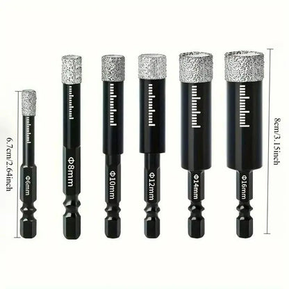 49% OFF | 6Pcs Dry Diamond Drill Bit Set Hex Shank Brazed Hole Saw for Tile, Glass & Granite