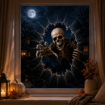2026 Halloween Window Decals – 3D Crack Glass Spooky Decorations for a Haunted Halloween Scene