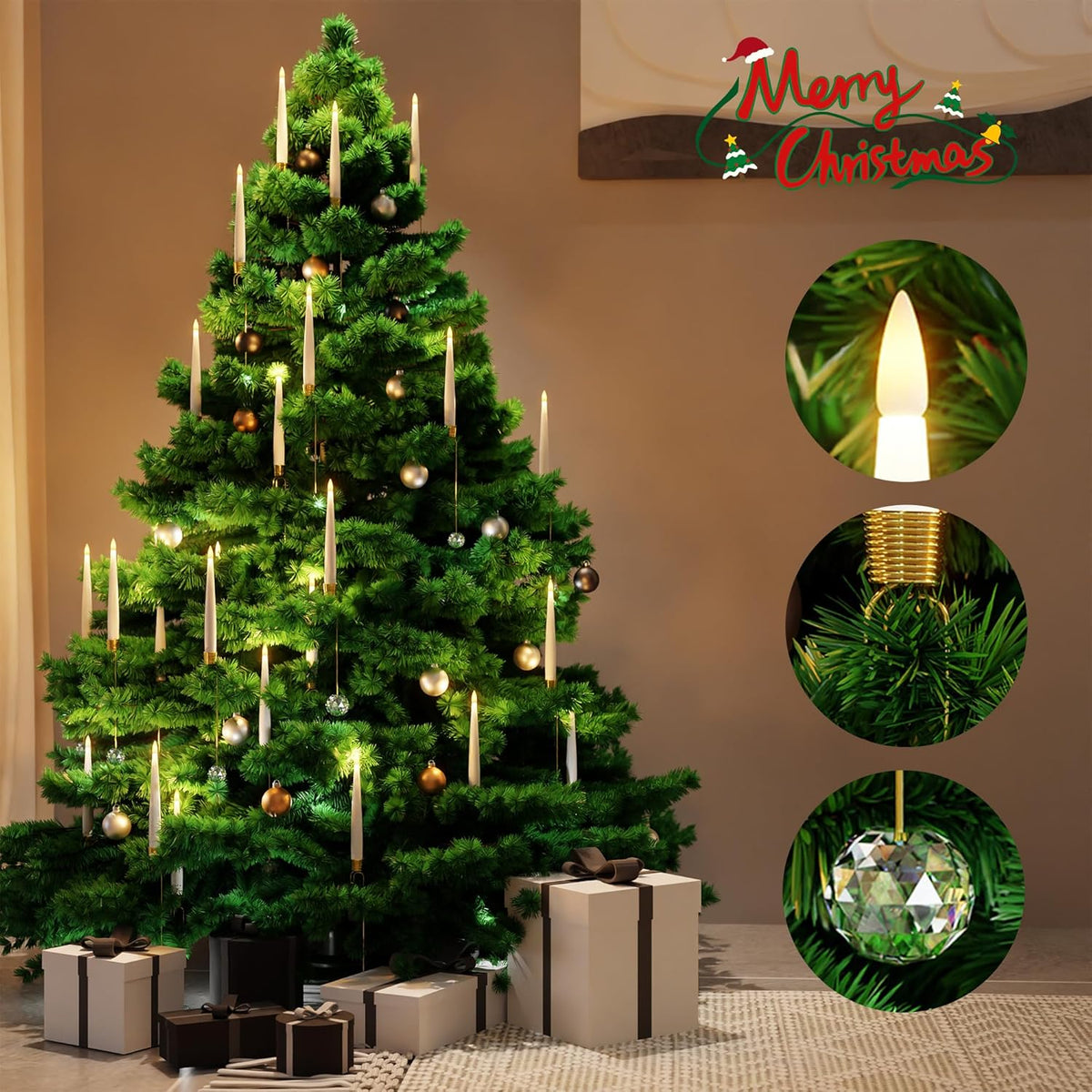 Hot SaleChristmas Tree Led Candles with Clear Crystal Ball Hook