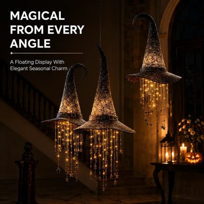 Lighted witch Hat Hanging Decor with Cascading Stars