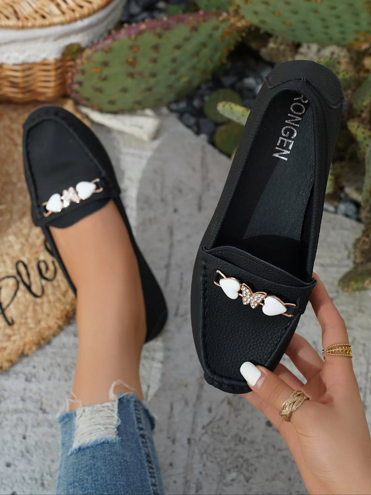Women's Rubber Flats – Round Toe, Low Heel, Slip-On