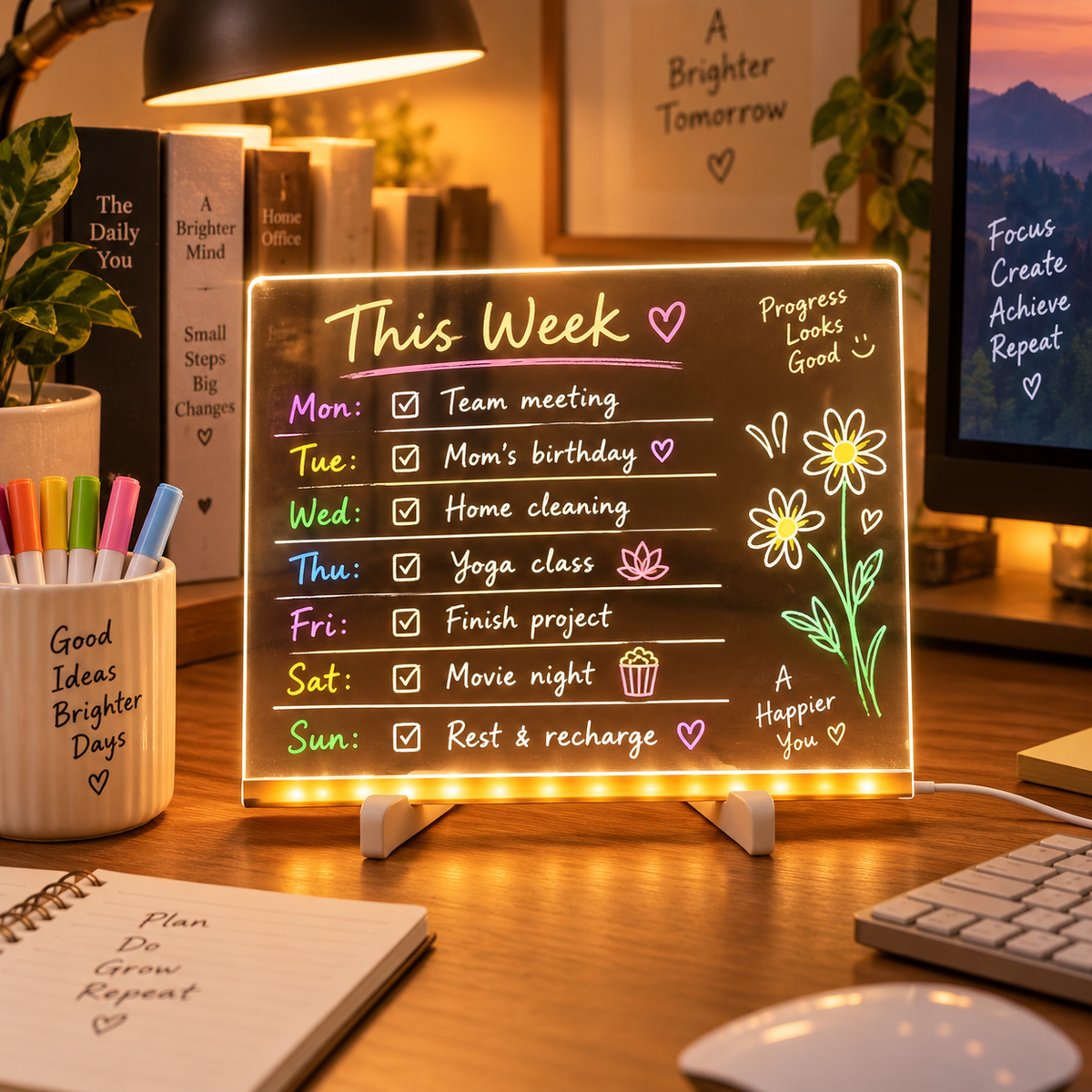 Creative Rewritable Acrylic LED Message Board (set come with 7 Pens)
