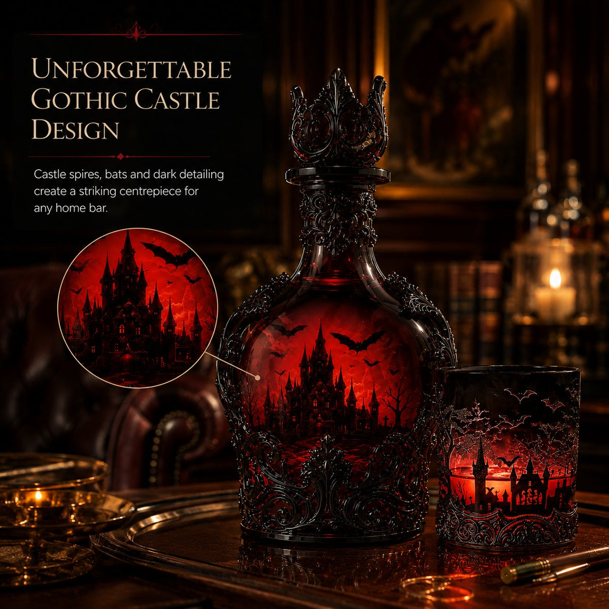 Gothic Vampire Castle Whisky Decanter & Tumbler(Buy 2 Free Shipping)