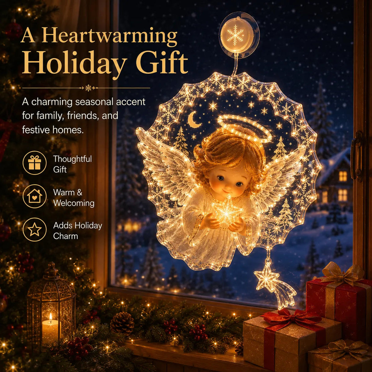 Last Day 50% OFFLighted Christmas Window Decoration with Suction Cup | Warm LED Window Light with Double-Layer Design & Multiple Festive Styles Flat Version