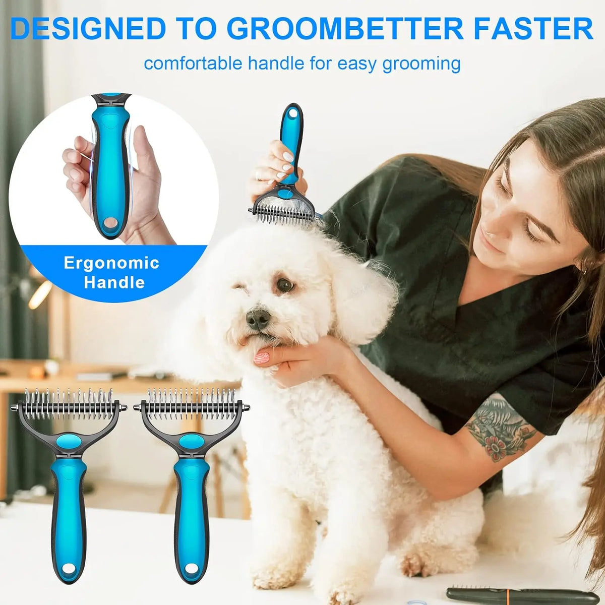 Pet Grooming Brush — Painless Shedding & Detangling Comb
