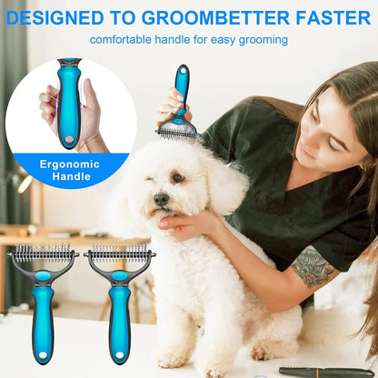 Pet Grooming Brush — Painless Shedding & Detangling Comb