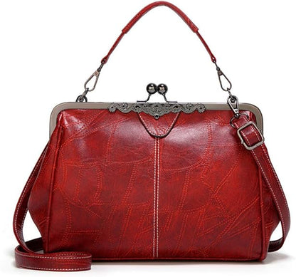 2026 New Elegant Waterproof Women’s Leather Kiss-Lock Tote Handbag