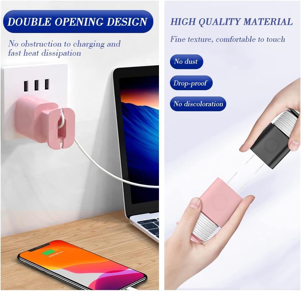 2 in 1 Silicone Charger Protector with Cord Wrap, iPhone Silicone Power Adapter Case