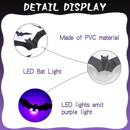 3D Bat Light LED Decorations, Halloween Spooky Ornaments, Bendable Wall Stickers