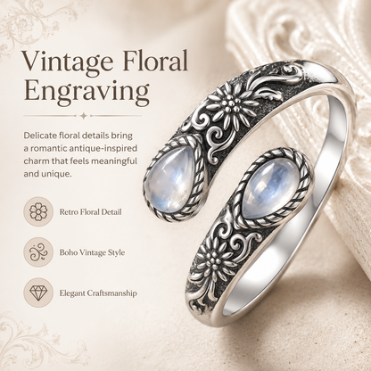 Last Day 50% OFFMoonstone Bloom Ring | Vintage Style • Adjustable Fit • Timeless Elegance