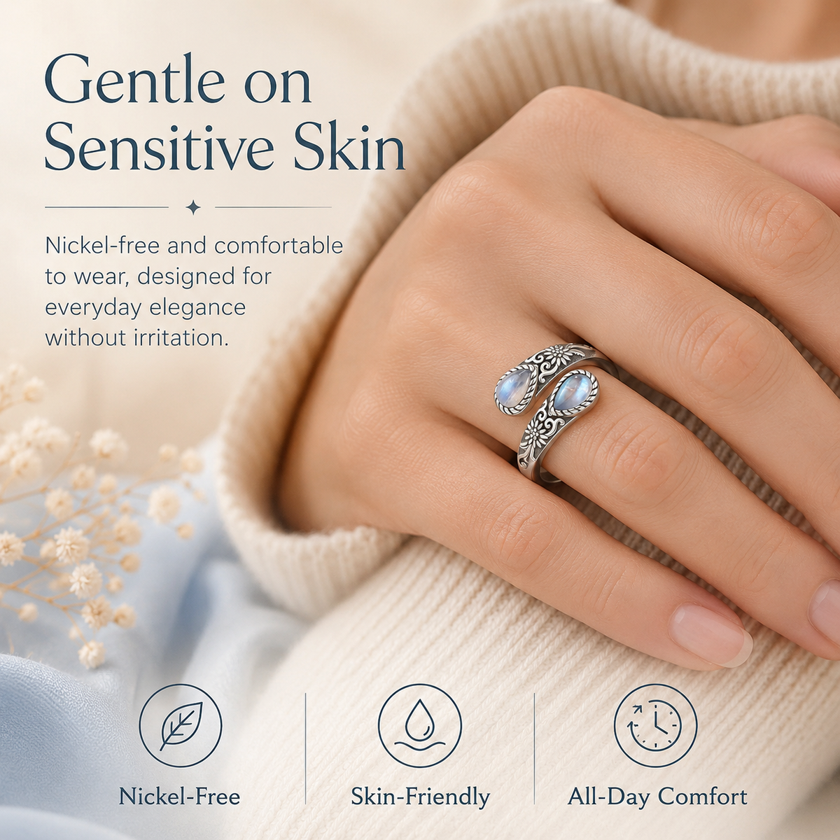 Last Day 50% OFFMoonstone Bloom Ring | Vintage Style • Adjustable Fit • Timeless Elegance