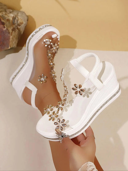 Women's Rhinestone Glitter Dress – Square Toe, Platform