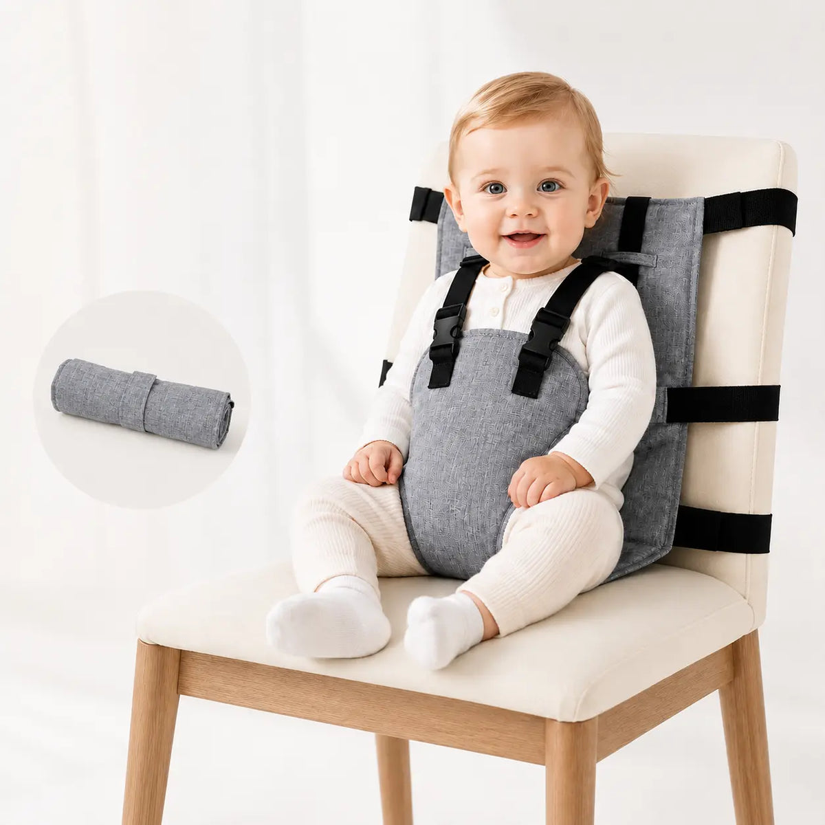 Portable Baby Seat Harness for Dining Chairs, Foldable Toddler Safety Seat with Adjustable Shoulder Straps