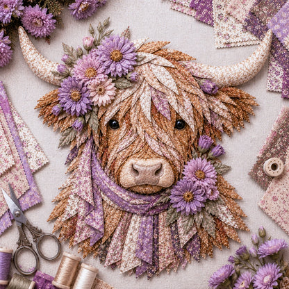 Birth Flower Highland Cow 3D Layered Fabric Art DIY Kit (Beginner-friendly) Buy 2 Free Shipping