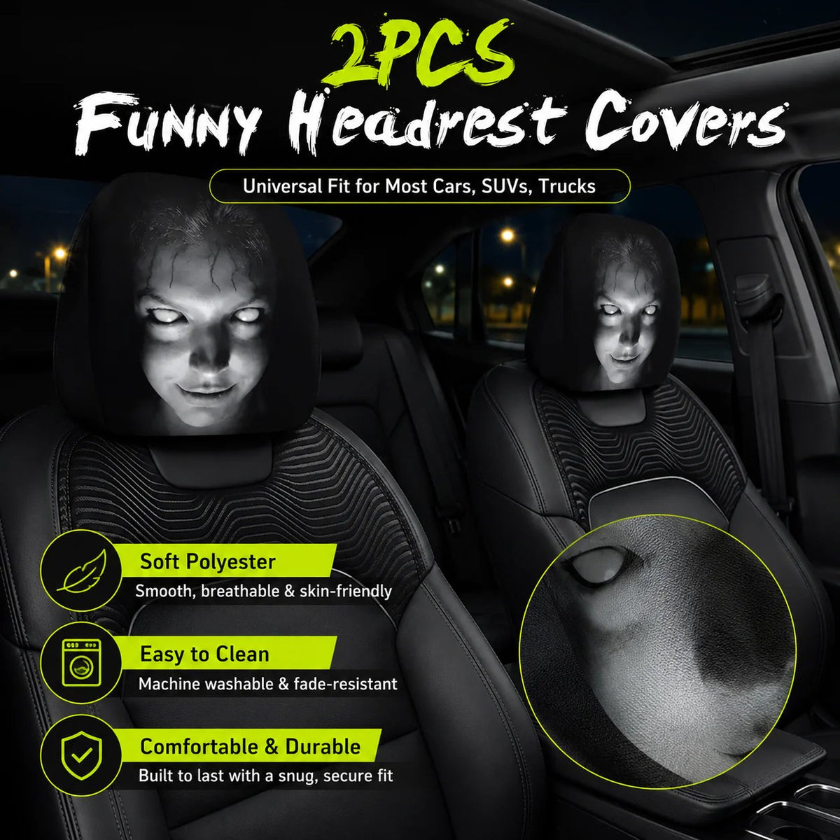 LAST DAY SALE 49% OFF- Funny Cartoon Car Headrest Covers – 2PCS Universal Fit