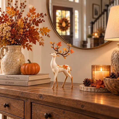 Autumn Leaf Antler Deer Figurine