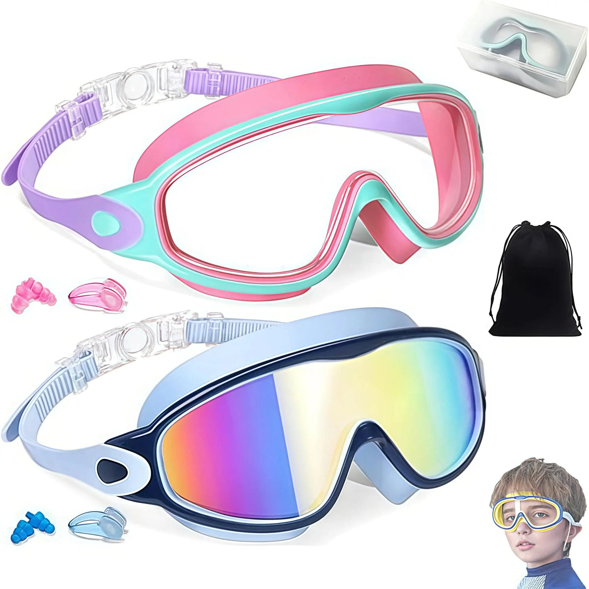 Season Hot Seller! Summer Must-Have 2-Pack Kids Swim Goggles