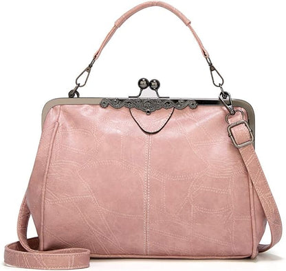 2026 New Elegant Waterproof Women’s Leather Kiss-Lock Tote Handbag