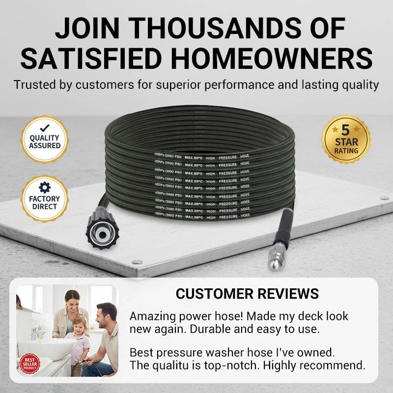 Triple-layer burst-proof hose – PVC & stainless steel. Perfect for heavy-duty cleaning!