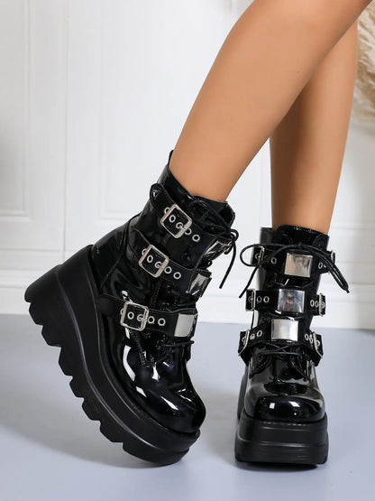 Women's Punk Gothic Boots – Chunky Sole, Non-Slip