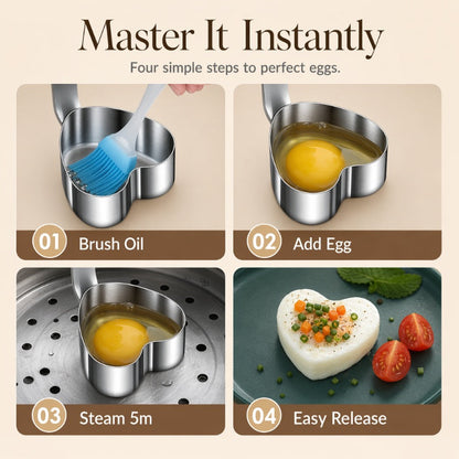 304 Stainless Steel Egg Ring Mold – Fun Shapes, Leak-Resistant Flat Base & Easy-Release