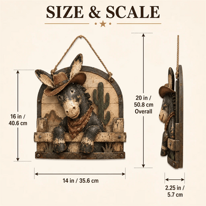 Rustic Cowboy Donkey Wall Hanging – Western Farmhouse Décor & Country Keepsake