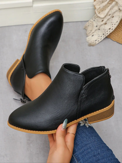 Women's Checked Faux Leather Boots – Pointed Toe, Chunky Sole