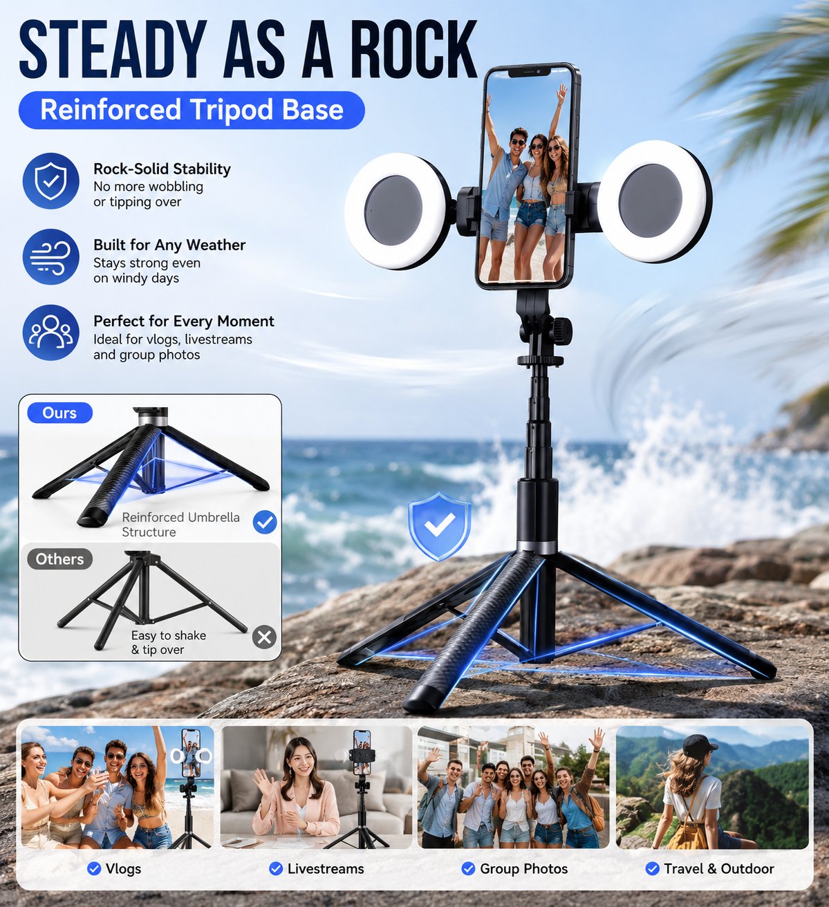 48% Off6-in-1 Wireless Selfie Stick with Dual Fill Lights