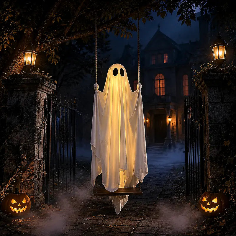 5FT Lighted Hanging Ghost Swing – Outdoor Halloween Decor