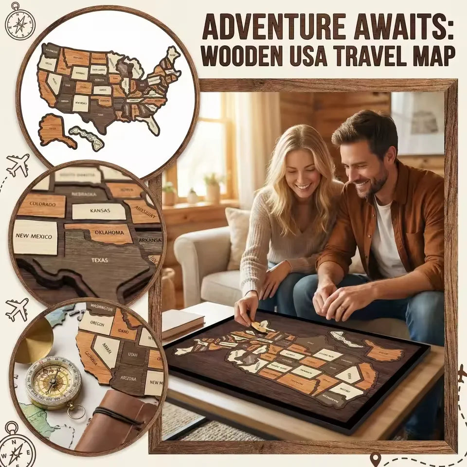 Limited 49% off - USA Wooden Travel Map Puzzle for Adventure Lovers