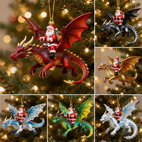 Santa Riding a Dragon Christmas Ornament Unique Holiday Tree Decoration