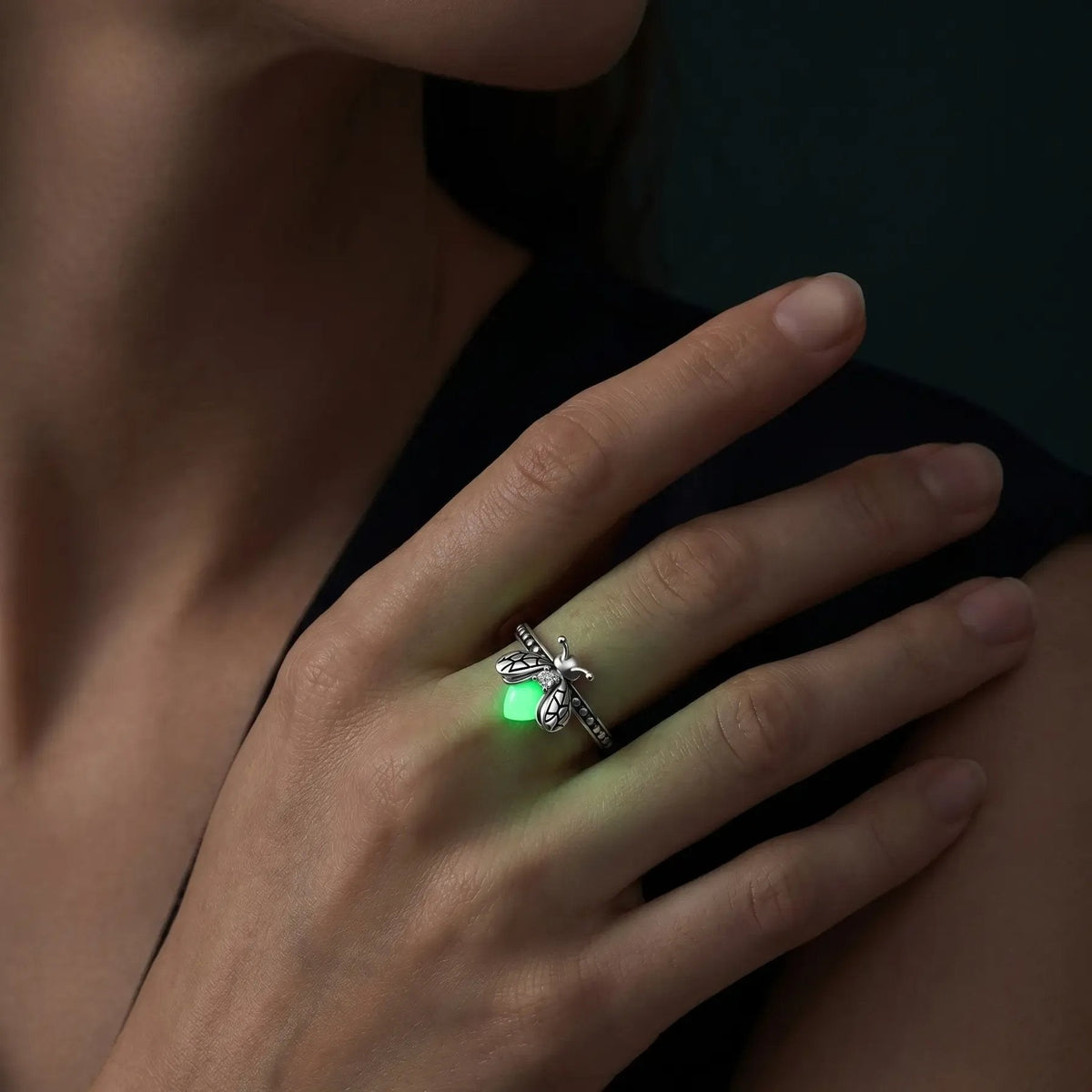 Firefly Glow Ring S925 Silver – Luminous Nature-Inspired Zircon Ring for Women | Cute Night Glow Jewelry Gift for Her