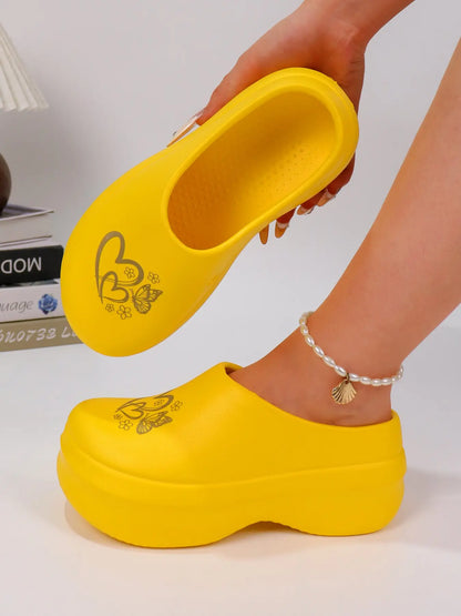 Women's Butterfly Print Heart Design Slippers – Round Toe, Lightweight