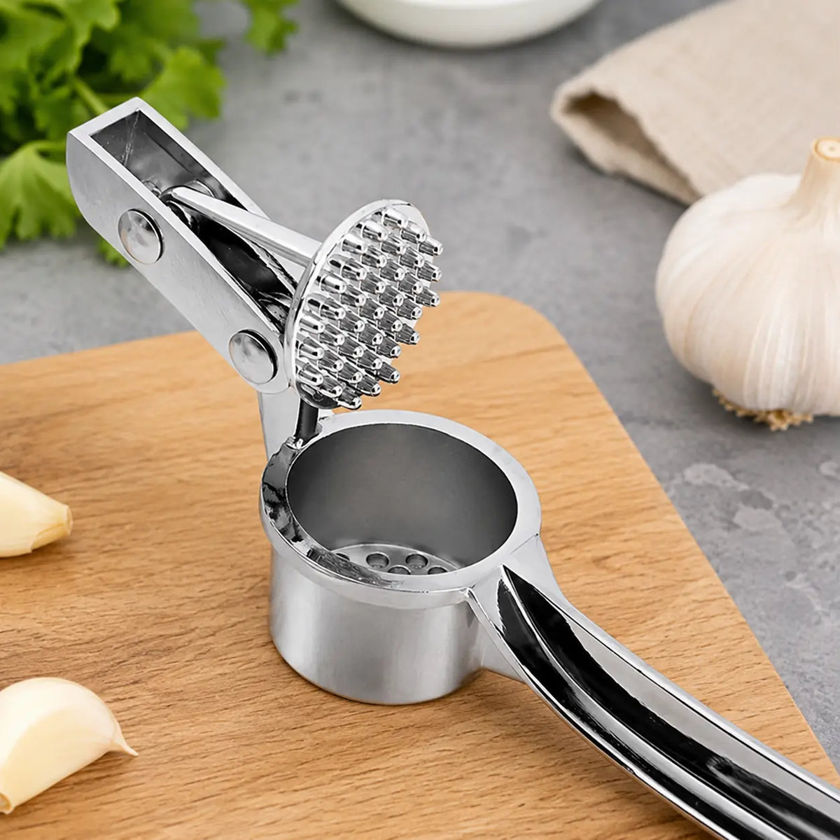 Stainless Steel Garlic Press, Heavy Duty Manual Garlic Crusher Tool
