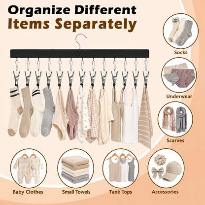 HOT SALE NOW! Wooden Clothing Organizer Hanger with 12 Stainless Steel Clips