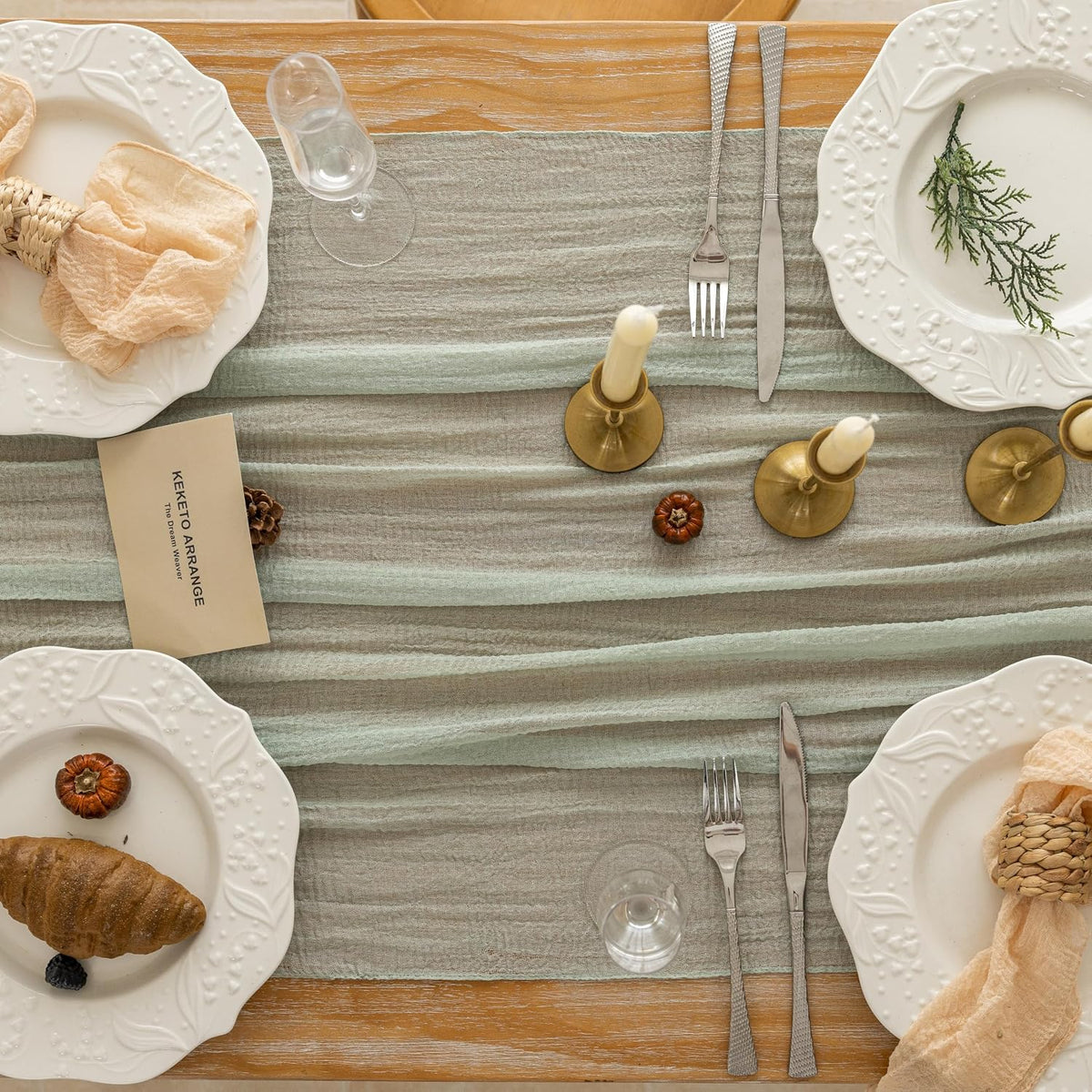 Boho Crinkle Gauze Table Runner 120 Inches for Weddings, Parties & Home Decor