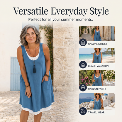 Last Day Sale 50% OffWomen's Casual Loose Sleeveless Fake Two Piece Tank Dress