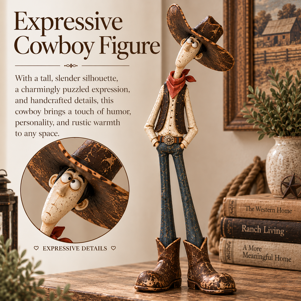 Whimsical Western Cowboy & Horse Figurine Duo