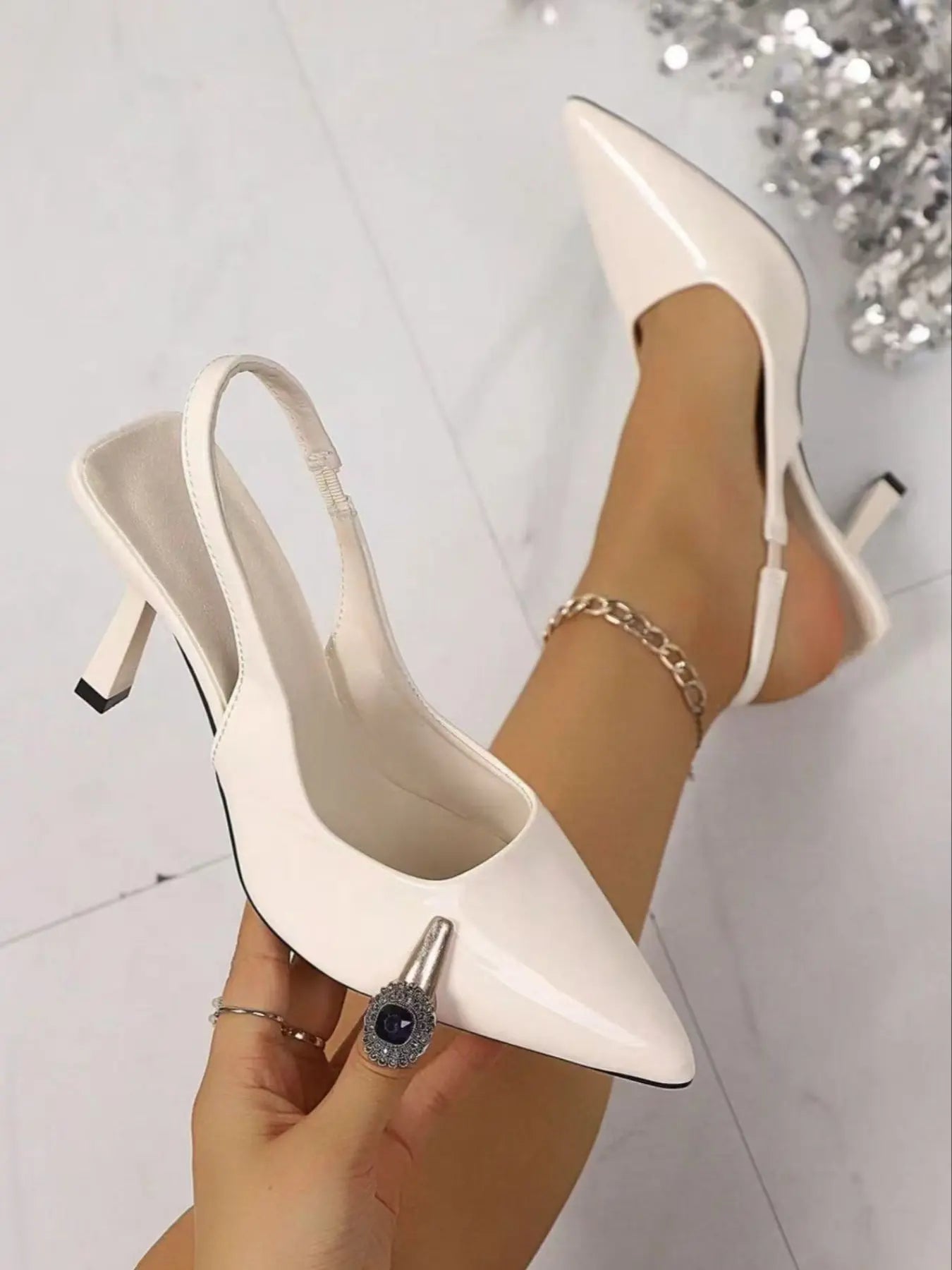 Women's Rubber Sandals – Pointed Toe, Stiletto Heel, High Heel