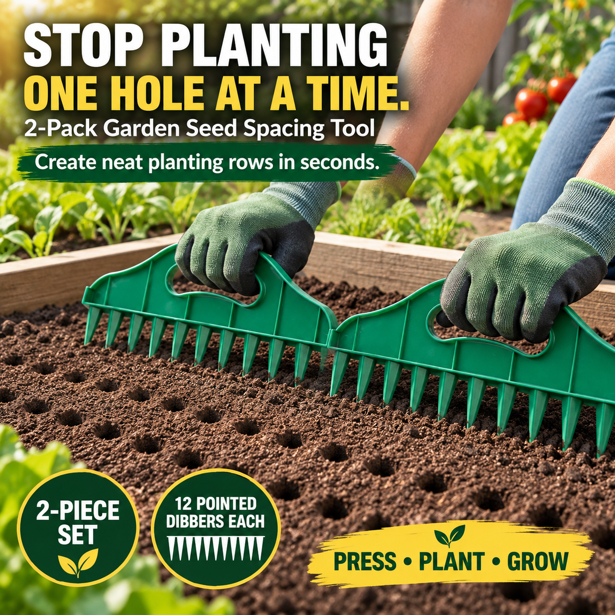 2-Pack Garden Seed Spacing Tool – Multi-Row Soil Dibbler & Furrow Maker