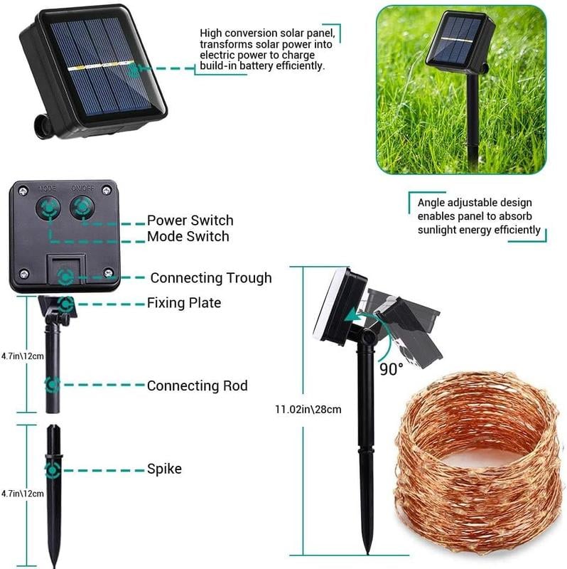 Solar Powered Flexible LED String Lights — 8 Modes, Auto On/Off, IP65 Waterproof