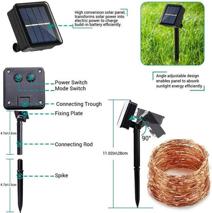Solar Powered Flexible LED String Lights — 8 Modes, Auto On/Off, IP65 Waterproof