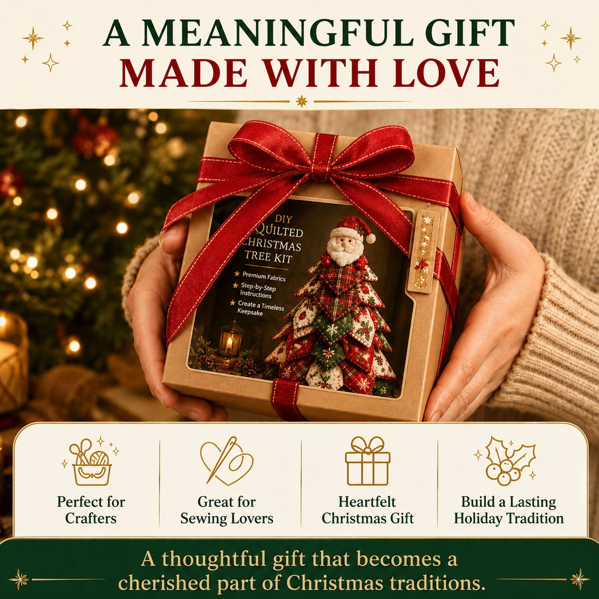LAST DAY 50% OFF - DIY Quilted Christmas Tree Kit – Handmade Fabric Holiday Tabletop Tree Decor