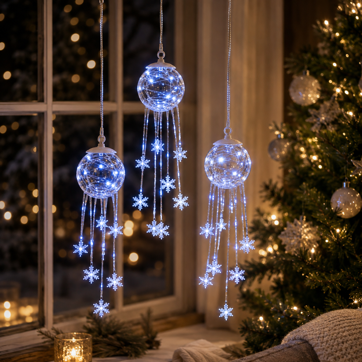 Winter Magic Snowflake Cascade – LED Hanging Christmas Ornament