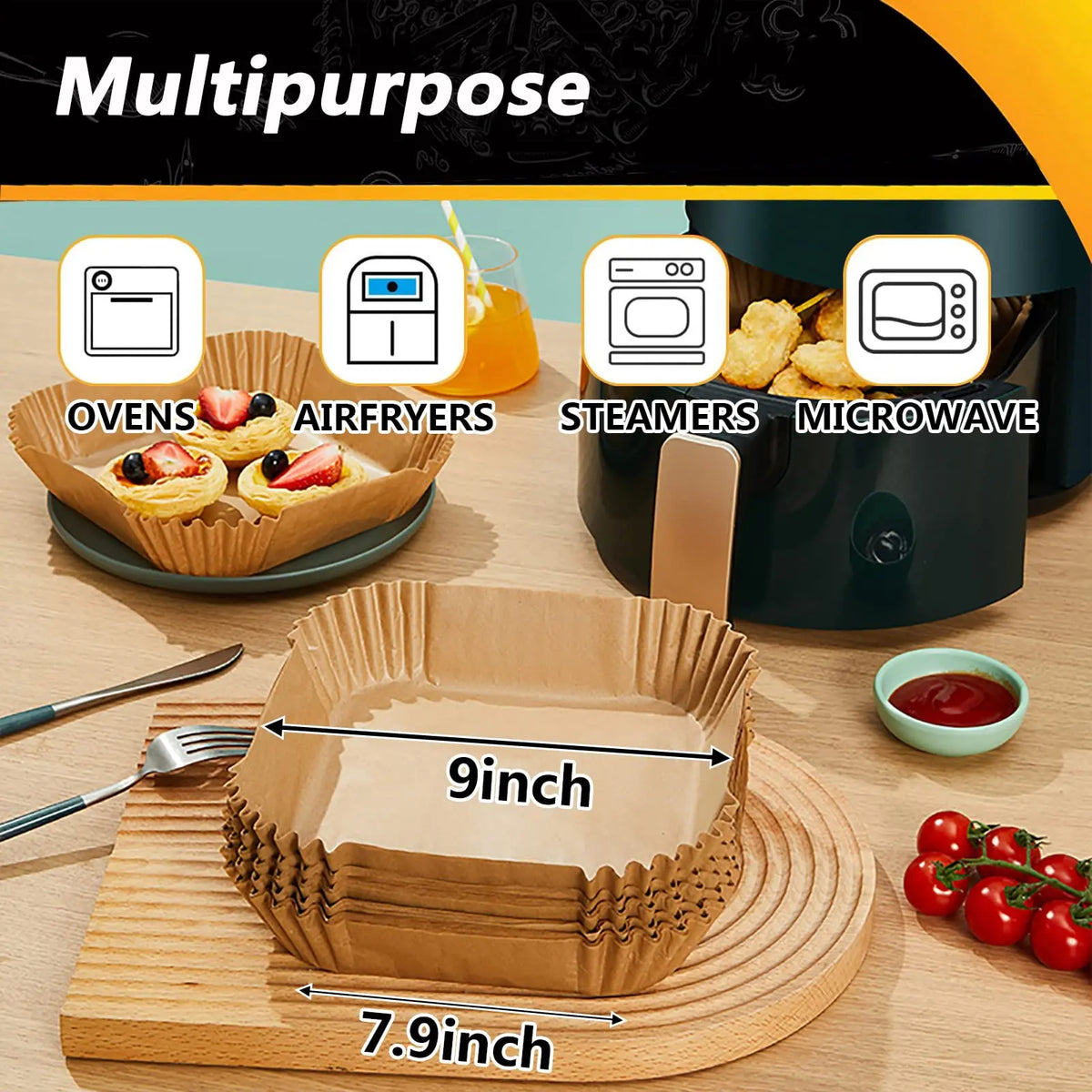 100Pcs Parchment Paper,Air Fryer Paper Liners, Air Fryer Liners Disposable for Microwave